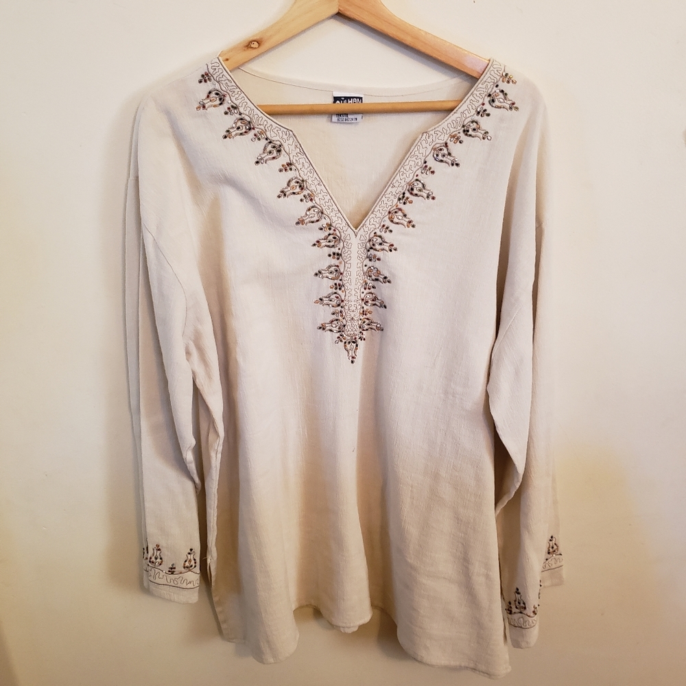 Gulhan Beaded Ecru Long Sleeve Tunic XXXL